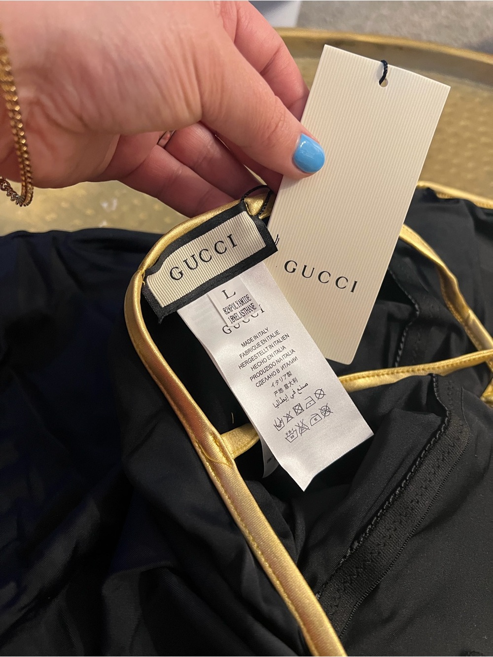 GUCCI rare Black One-Piece Swimsuit with Gold Trim - Picture 3 of 4